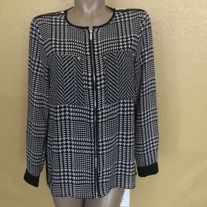 Michael Kors Classic Plaid Zipper Blouse M
